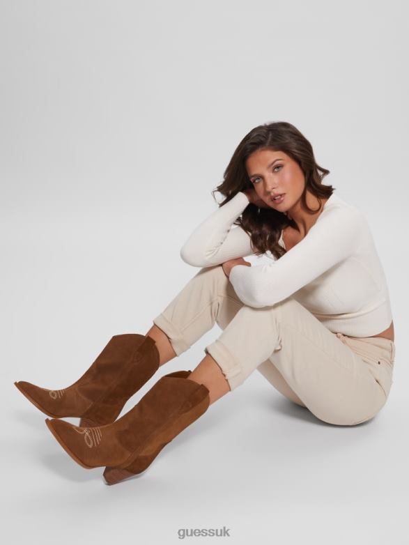 GUESS Women Odilia Cowboy Boots Medium Brown Footwear V28V63511