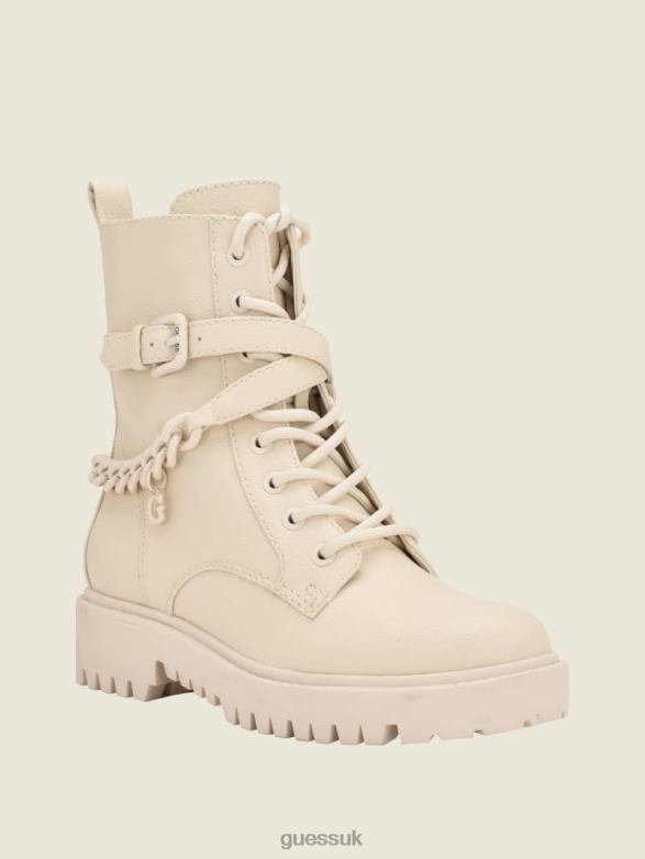 GUESS Women Olisie Buckle Utility Boots Ivory 150 Footwear V28V63512