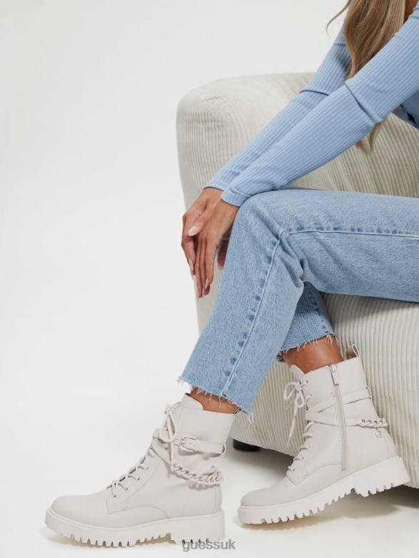 GUESS Women Olisie Buckle Utility Boots Ivory 150 Footwear V28V63512