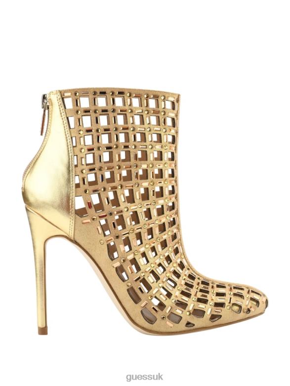 GUESS Women Randir Rhinestone Caged Metallic Booties Gold Footwear V28V63533