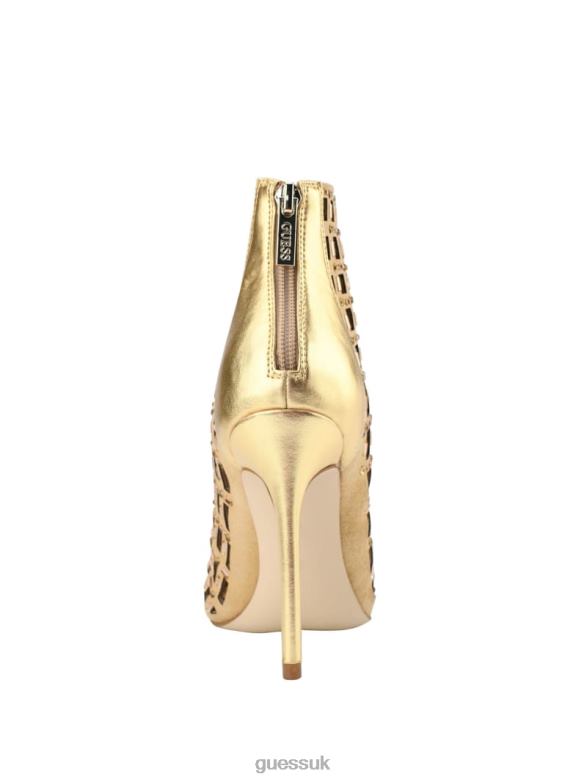 GUESS Women Randir Rhinestone Caged Metallic Booties Gold Footwear V28V63533