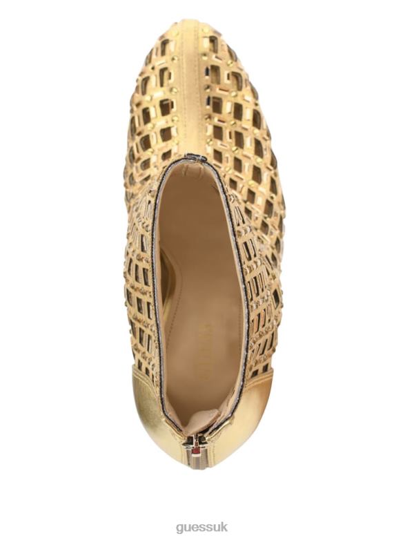 GUESS Women Randir Rhinestone Caged Metallic Booties Gold Footwear V28V63533
