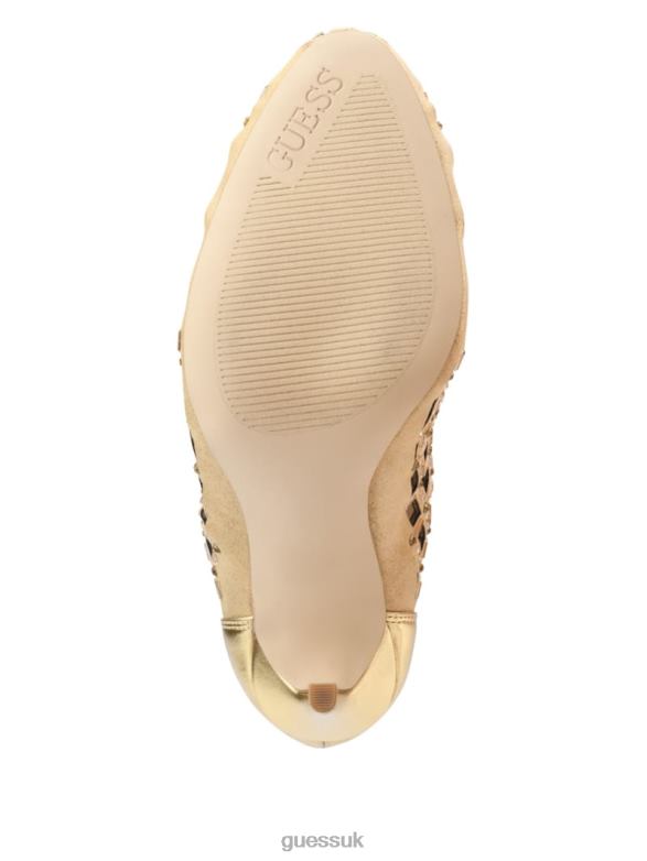 GUESS Women Randir Rhinestone Caged Metallic Booties Gold Footwear V28V63533