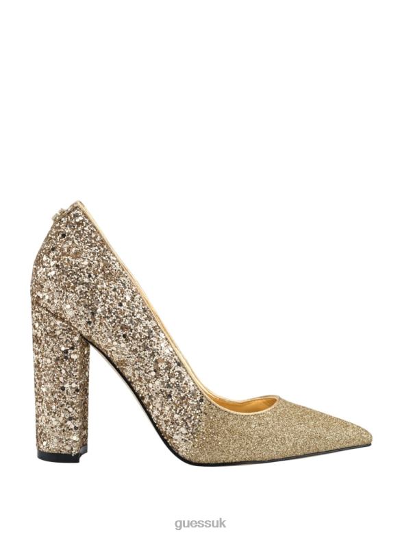 GUESS Women Abagaily Glitter Heels Gold Footwear V28V63435