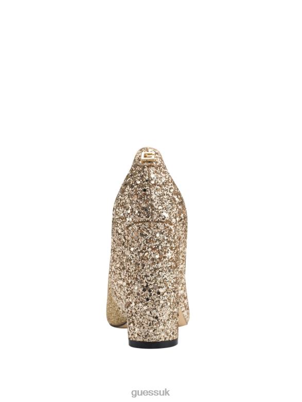 GUESS Women Abagaily Glitter Heels Gold Footwear V28V63435