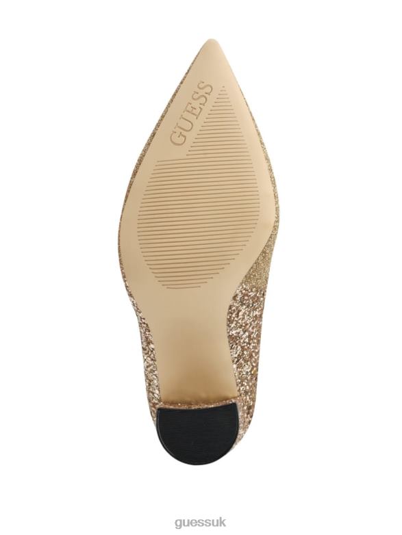 GUESS Women Abagaily Glitter Heels Gold Footwear V28V63435