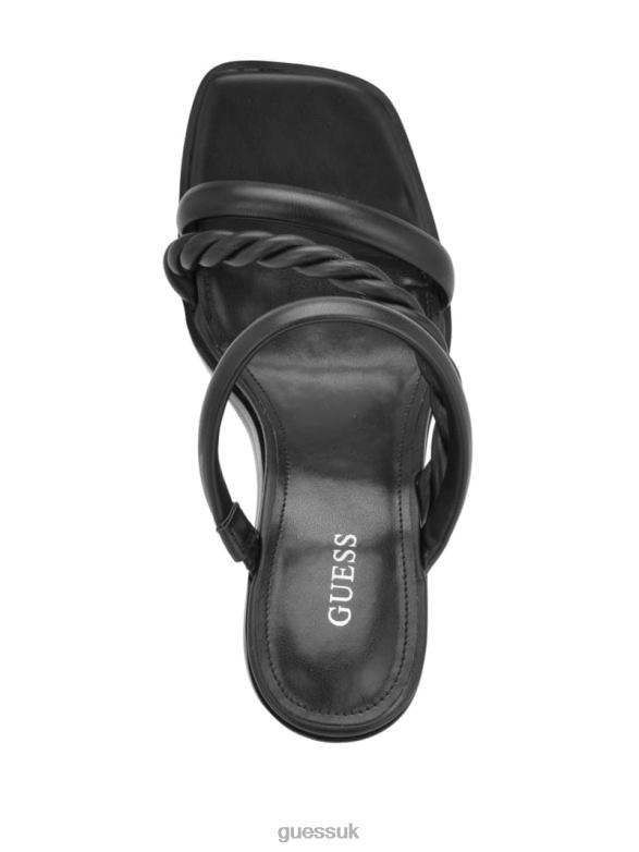 GUESS Women Barper Strappy Wooden Heel Sandals Black Footwear V28V63411