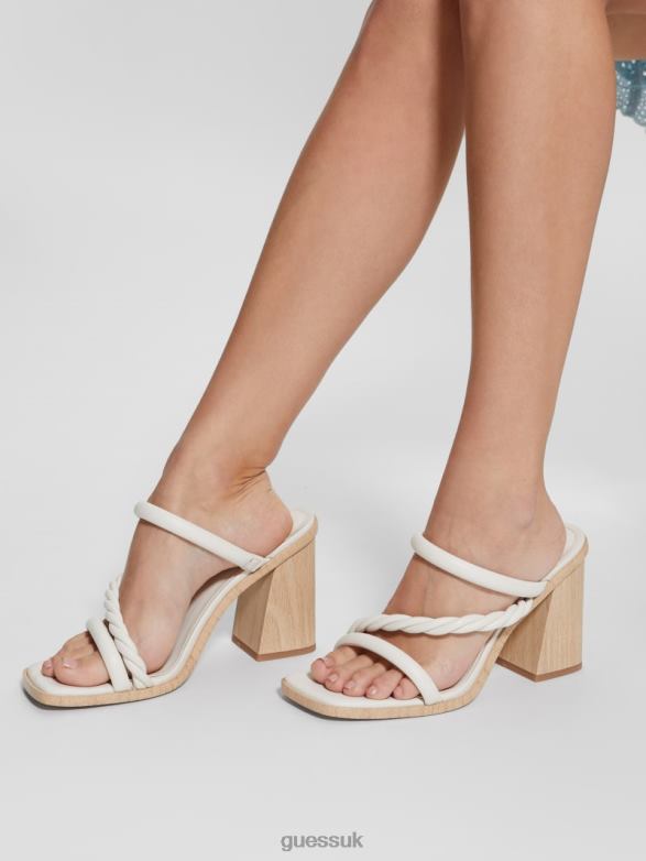 GUESS Women Barper Strappy Wooden Heel Sandals Wht Floral Footwear V28V63406