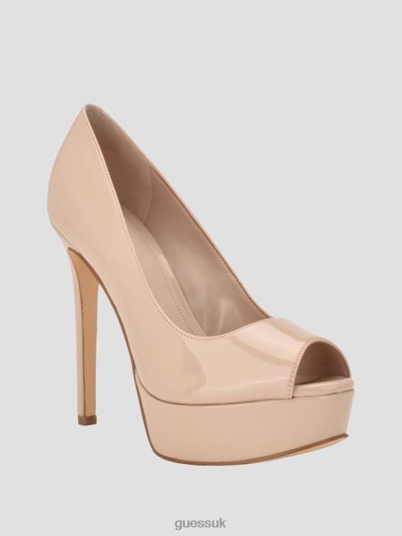 GUESS Women Cacei Peep-Toe Stiletto Heels Light Natural 110 Footwear V28V63412