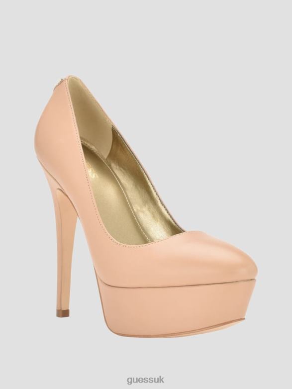 GUESS Women Cador Leather Stiletto Heels Light Natural 110 Footwear V28V63413