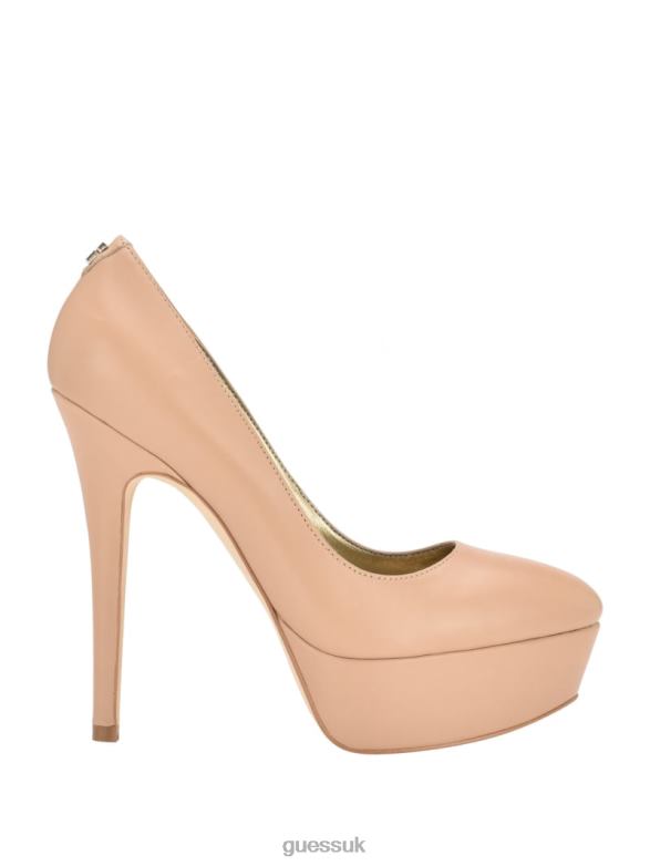 GUESS Women Cador Leather Stiletto Heels Light Natural 110 Footwear V28V63413