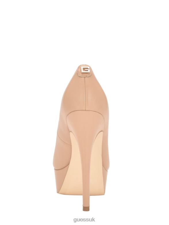GUESS Women Cador Leather Stiletto Heels Light Natural 110 Footwear V28V63413