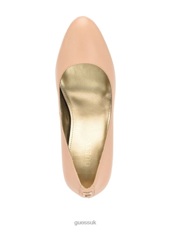 GUESS Women Cador Leather Stiletto Heels Light Natural 110 Footwear V28V63413