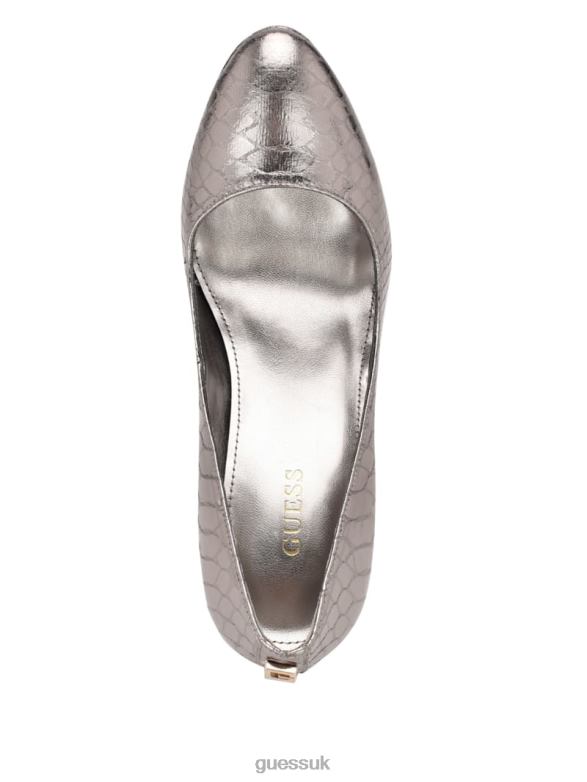 GUESS Women Cador Leather Stiletto Heels Pewter Footwear V28V63445