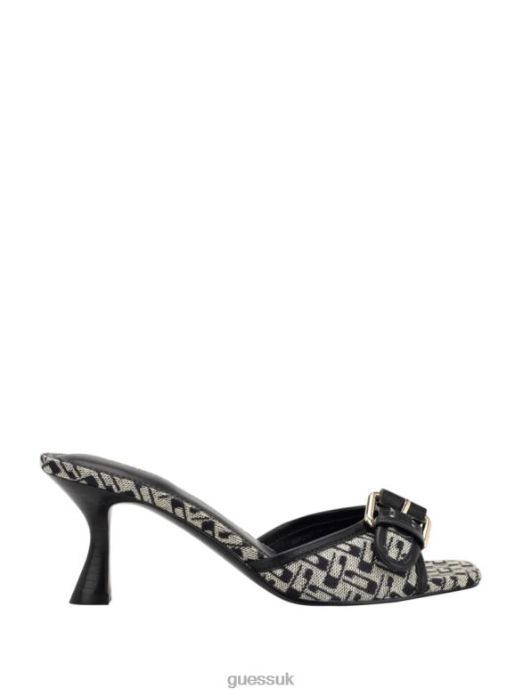 GUESS Women Dista Buckled Logo Kitten Heels Black Footwear V28V63382