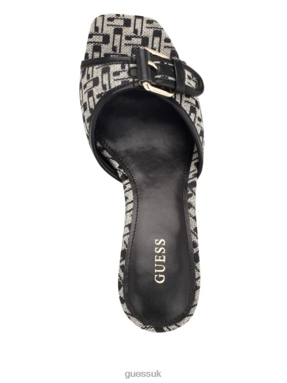 GUESS Women Dista Buckled Logo Kitten Heels Black Footwear V28V63382