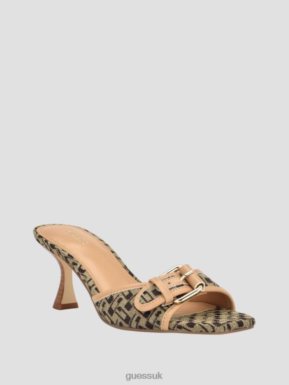 GUESS Women Dista Buckled Logo Kitten Heels Medium Brown Footwear V28V63381