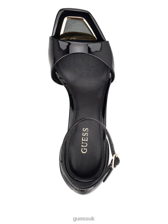 GUESS Women Divine Heeled Sandals Black Patent Footwear V28V63428
