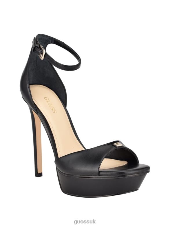 GUESS Women Ellsyn Platform Stiletto Sandals Black Patent Footwear V28V63444