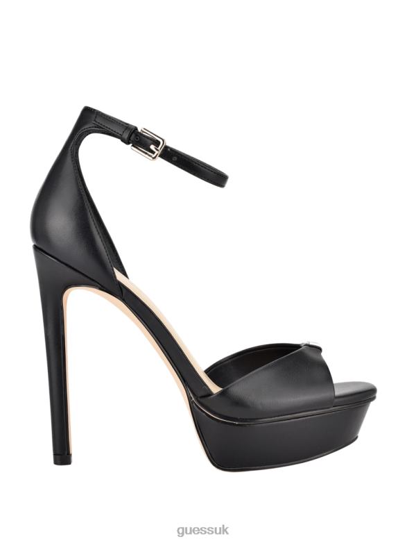 GUESS Women Ellsyn Platform Stiletto Sandals Black Patent Footwear V28V63444