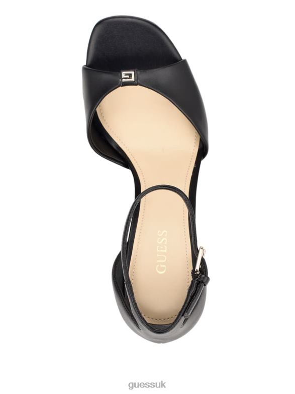 GUESS Women Ellsyn Platform Stiletto Sandals Black Patent Footwear V28V63444