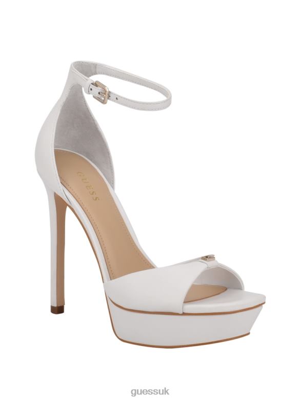 GUESS Women Ellsyn Platform Stiletto Sandals White Leather Footwear V28V63487