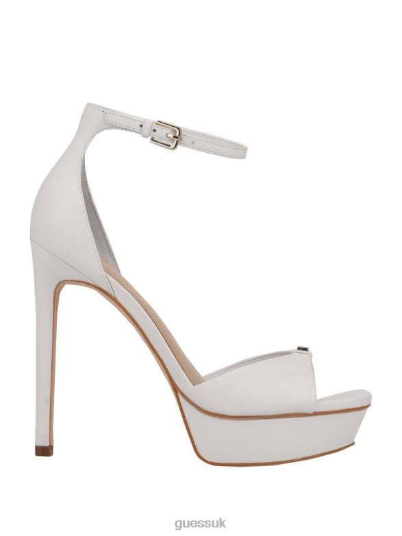 GUESS Women Ellsyn Platform Stiletto Sandals White Leather Footwear V28V63487