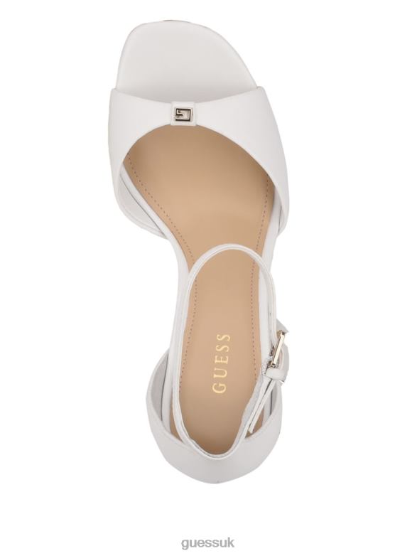 GUESS Women Ellsyn Platform Stiletto Sandals White Leather Footwear V28V63487