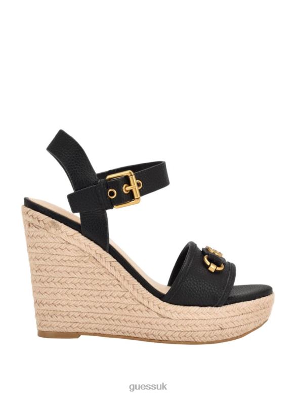 GUESS Women Hisley Wedge Sandals Black Footwear V28V63460