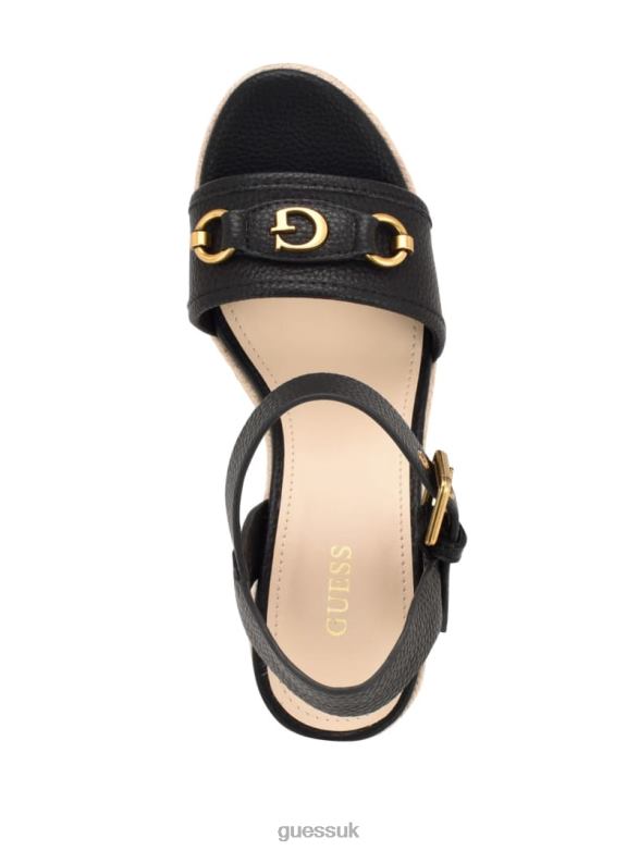 GUESS Women Hisley Wedge Sandals Black Footwear V28V63460