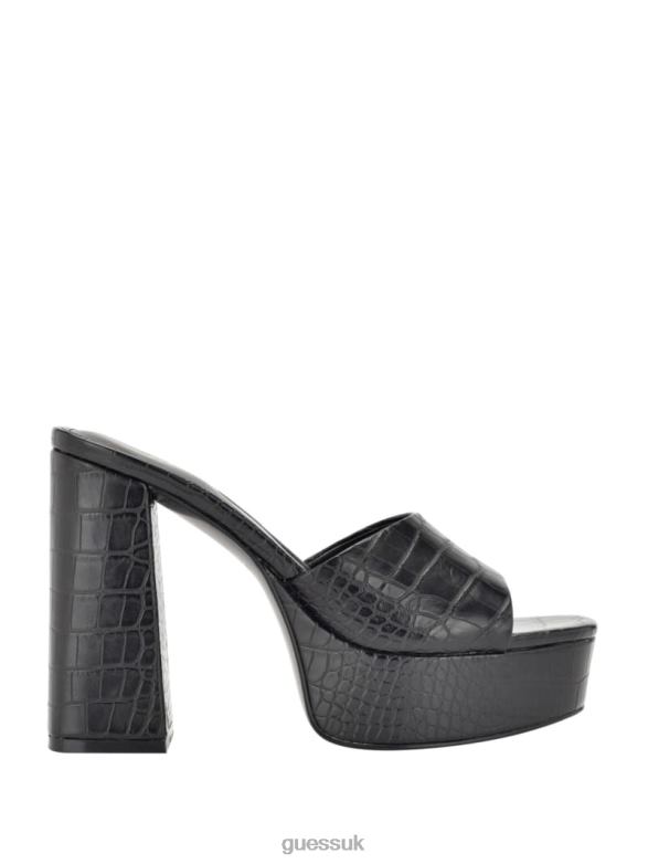 GUESS Women Jadah Crocodile-Embossed Platform Heels Black Footwear V28V63386