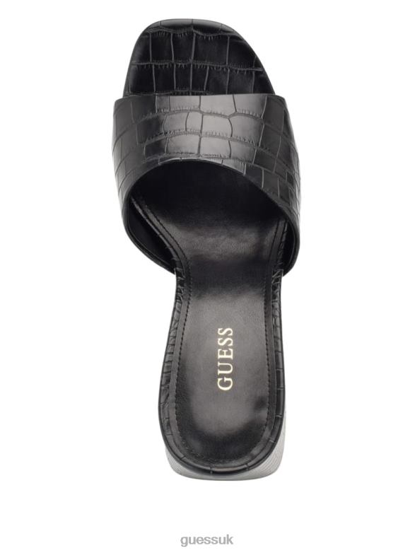 GUESS Women Jadah Crocodile-Embossed Platform Heels Black Footwear V28V63386