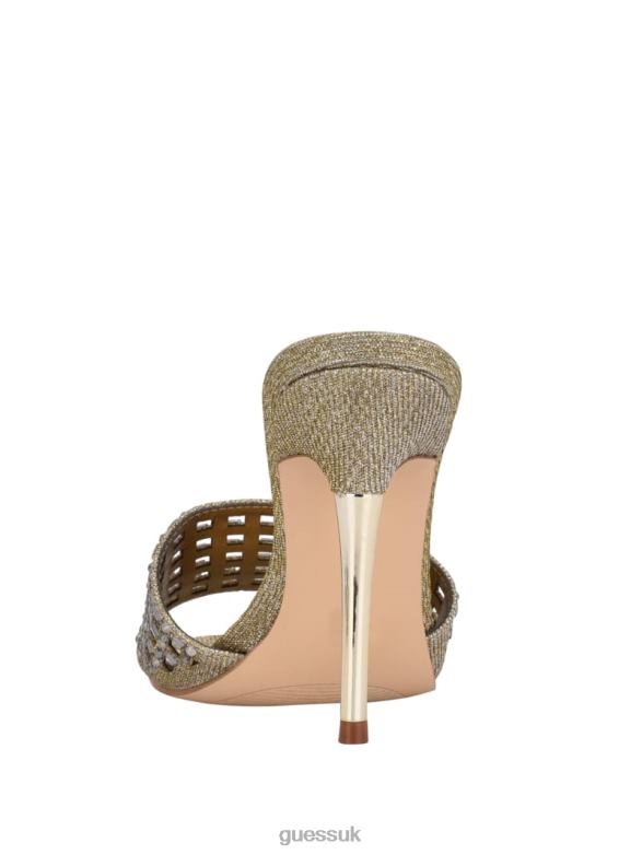 GUESS Women Mably Rhinestone Cage Strap Heels Gold Footwear V28V63434