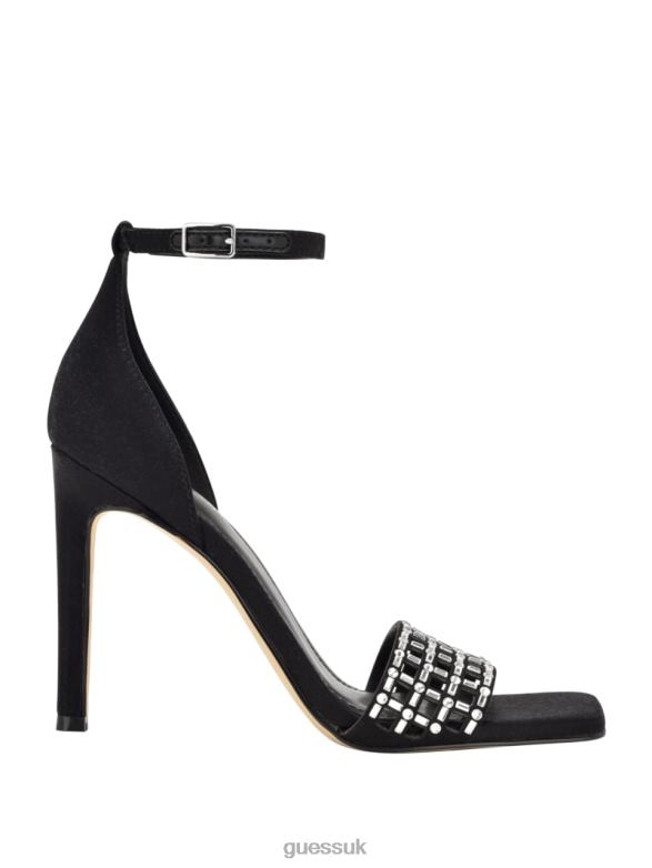GUESS Women Saile Rhinestone Cage Strappy Heels Black Footwear V28V63492