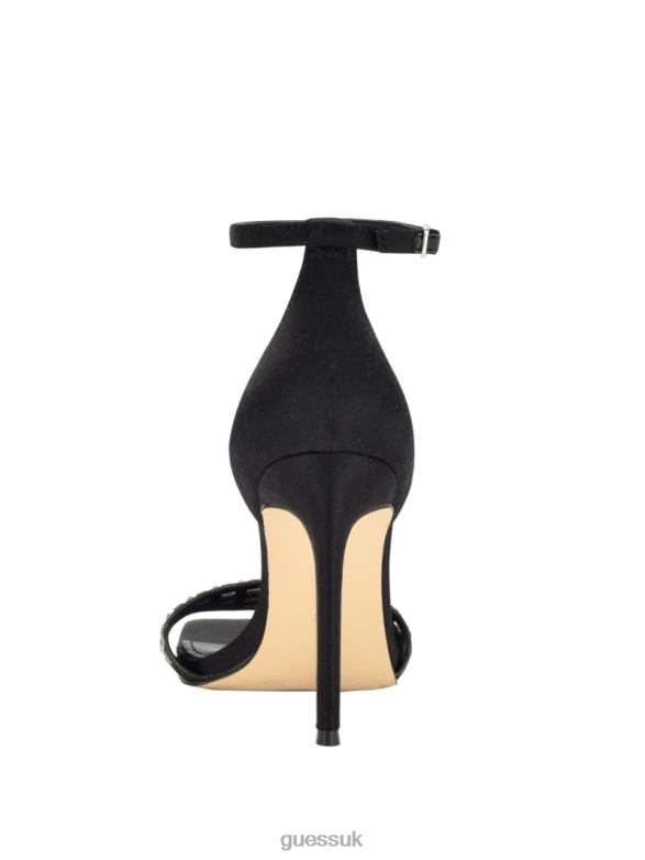 GUESS Women Saile Rhinestone Cage Strappy Heels Black Footwear V28V63492