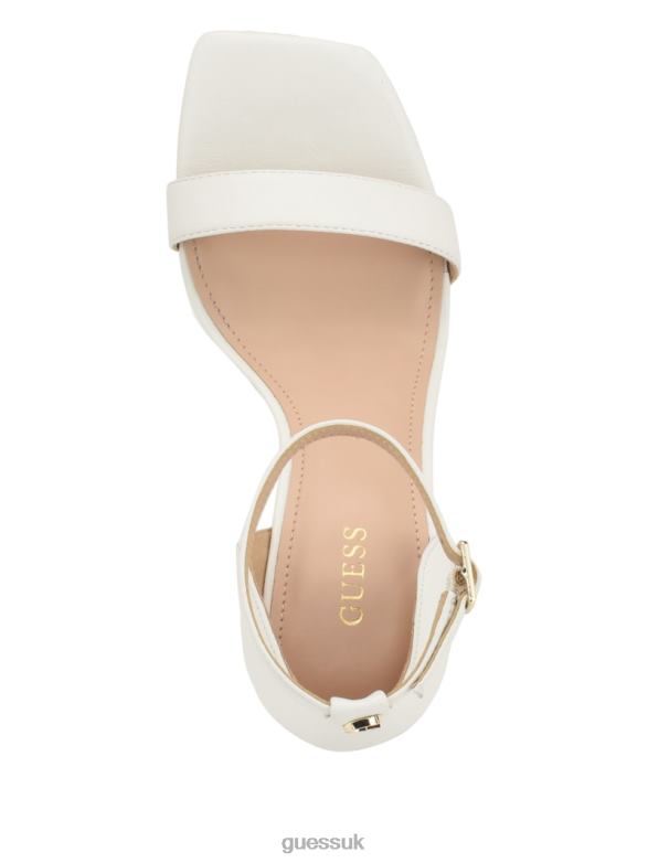 GUESS Women Yael Leather Heels White Graffiti Footwear V28V63400
