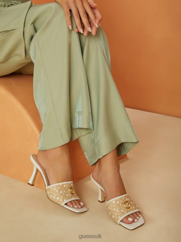 GUESS Women Yana Straw G Logo Heeled Mules Light Natural 110 Footwear V28V63394