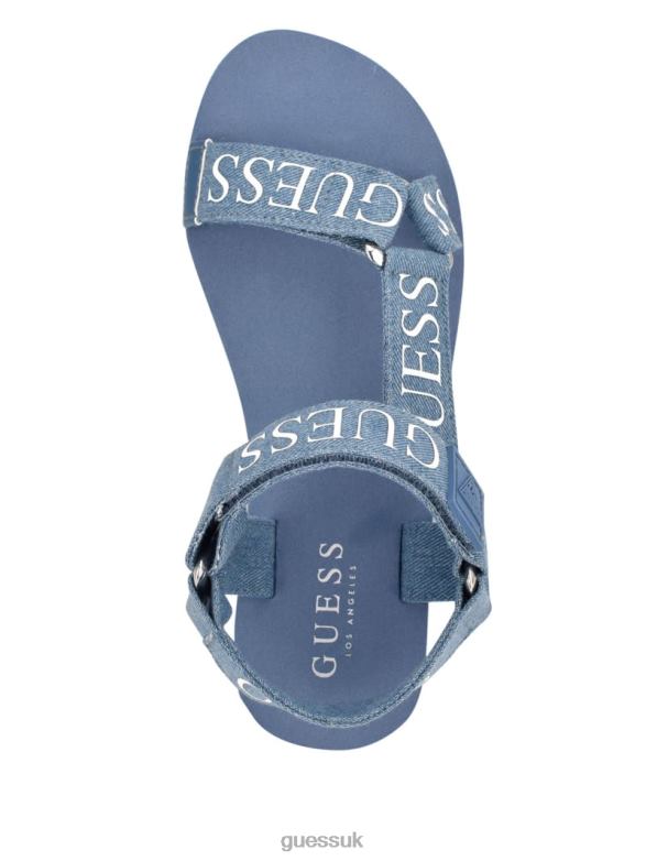 GUESS Women Avin Logo Strap Platform Sandals Medium Blue Fabric Footwear V28V63493