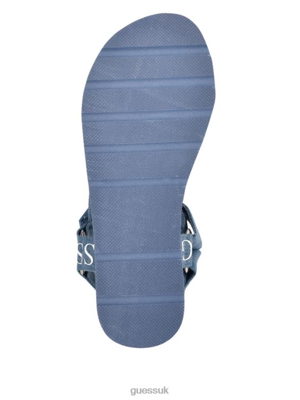 GUESS Women Avin Logo Strap Platform Sandals Medium Blue Fabric Footwear V28V63493