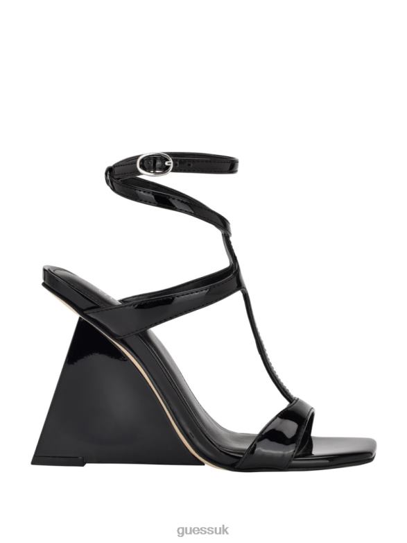 GUESS Women Bacio T-Strap Wedge Heels Black Footwear V28V63405