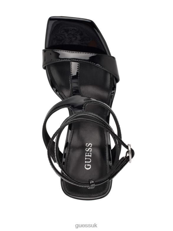 GUESS Women Bacio T-Strap Wedge Heels Black Footwear V28V63405
