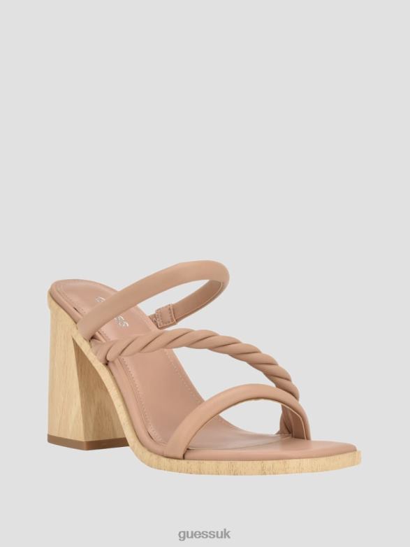 GUESS Women Barper Strappy Wooden Heel Sandals Light Natural 110 Footwear V28V63441