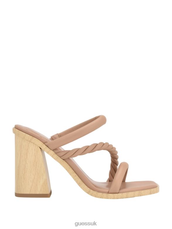 GUESS Women Barper Strappy Wooden Heel Sandals Light Natural 110 Footwear V28V63441