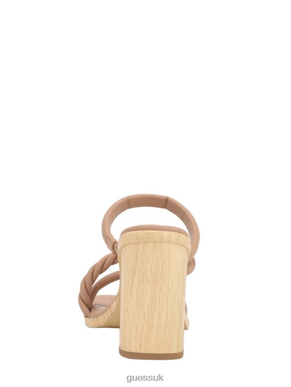 GUESS Women Barper Strappy Wooden Heel Sandals Light Natural 110 Footwear V28V63441