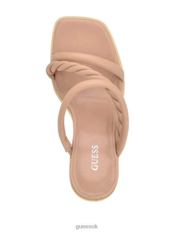 GUESS Women Barper Strappy Wooden Heel Sandals Light Natural 110 Footwear V28V63441