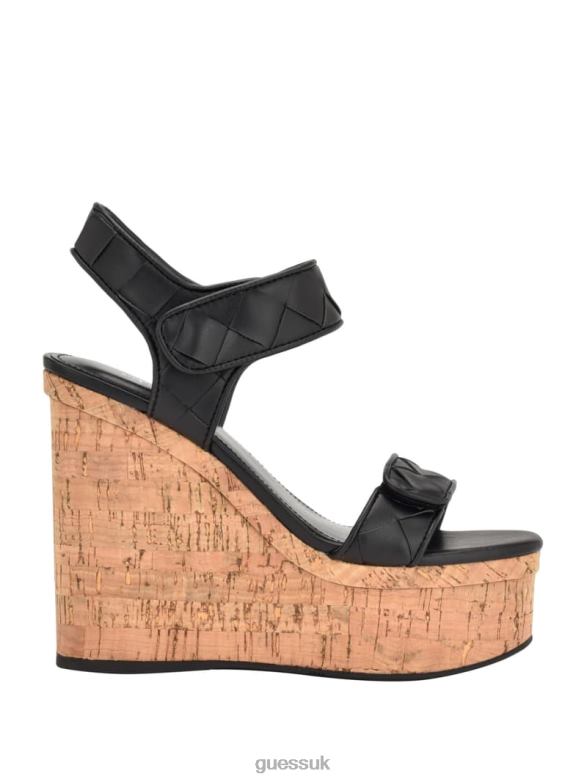 GUESS Women Cataline Wedge Sandals Black Footwear V28V63477