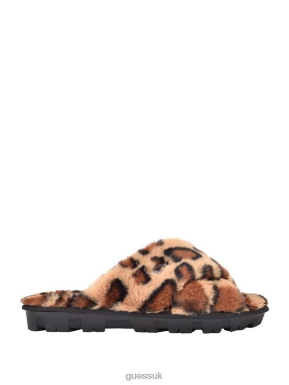 GUESS Women Crisscross Fur Slipper Brown Multi Fabric Footwear V28V63497