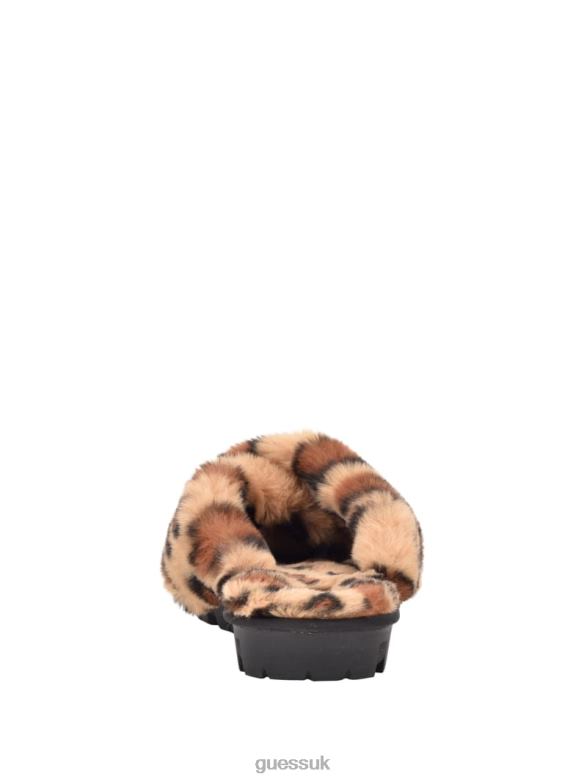 GUESS Women Crisscross Fur Slipper Brown Multi Fabric Footwear V28V63497