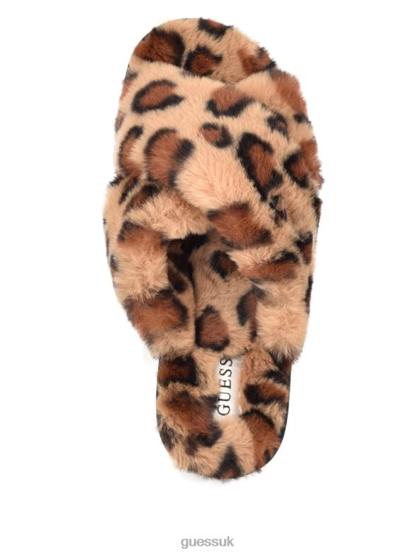 GUESS Women Crisscross Fur Slipper Brown Multi Fabric Footwear V28V63497