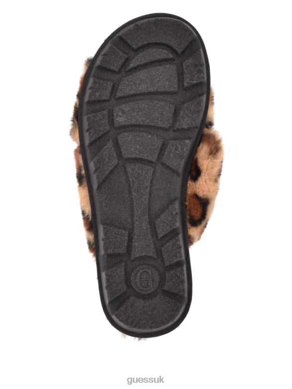 GUESS Women Crisscross Fur Slipper Brown Multi Fabric Footwear V28V63497